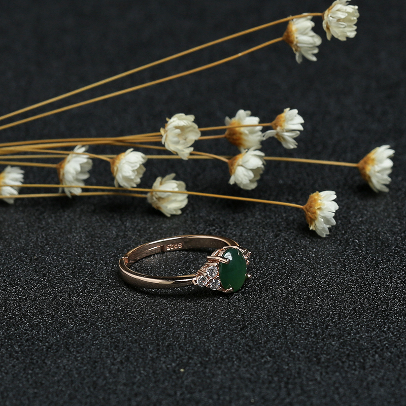 银镶缅甸冰糯种翠绿翡翠戒指-红掌柜