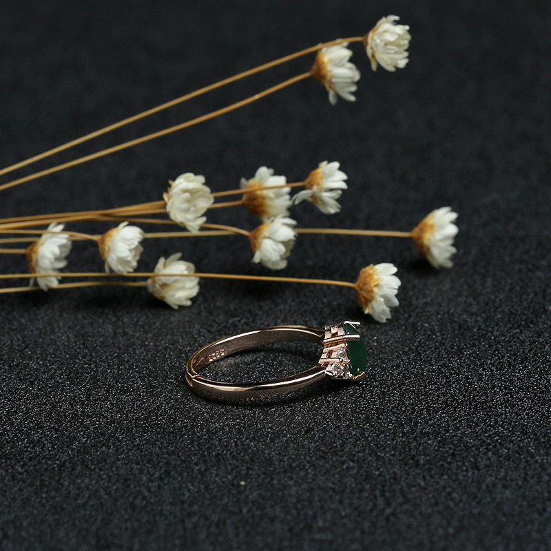 银镶缅甸天然冰糯种翡翠戒指-红掌柜