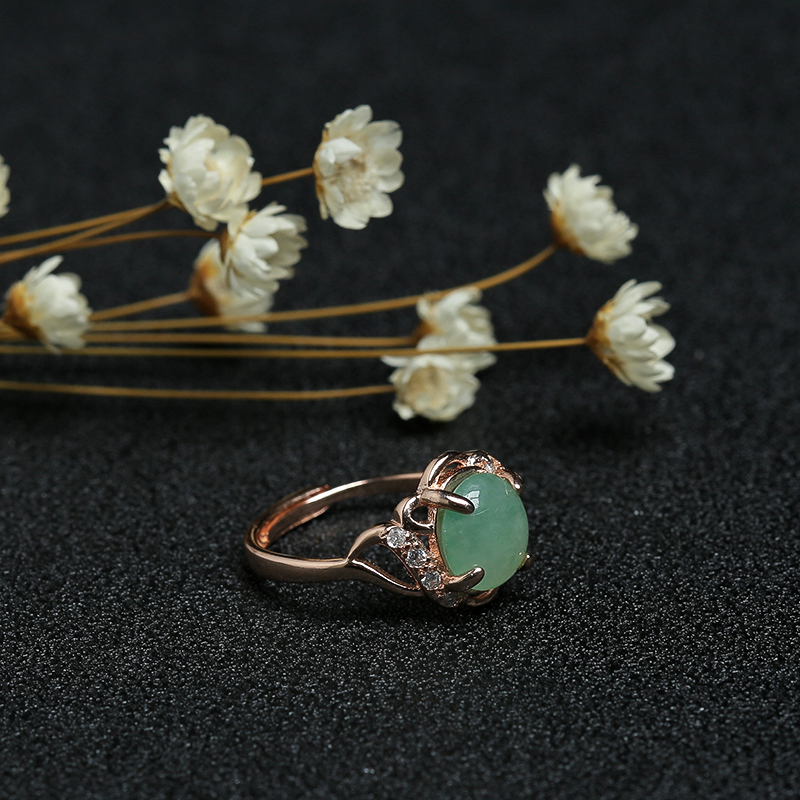 缅甸天然冰糯种翠绿翡翠戒指-红掌柜