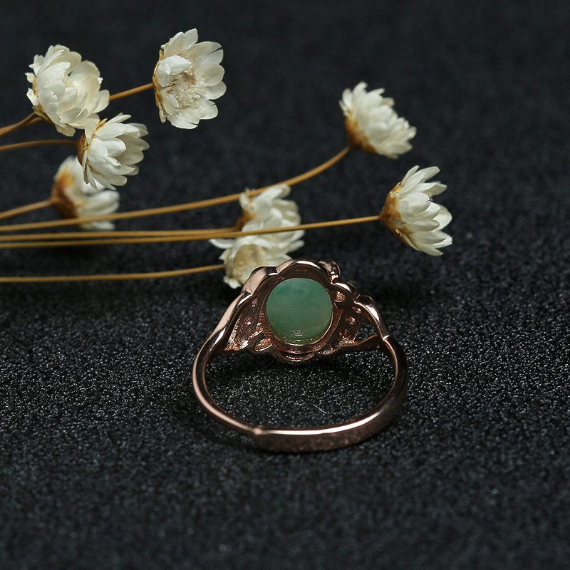 银镶天然冰糯种翠绿翡翠戒指-红掌柜