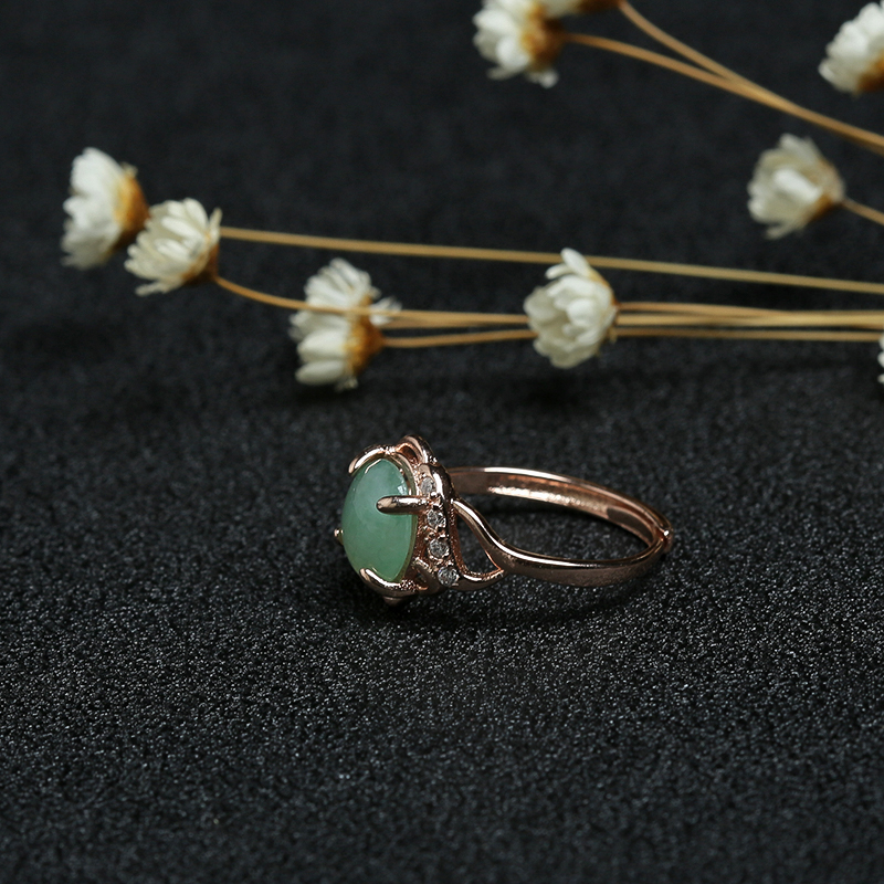 银镶缅甸天然翠绿翡翠戒指-红掌柜