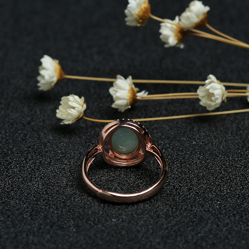 银镶天然冰糯种翠绿翡翠戒指-红掌柜