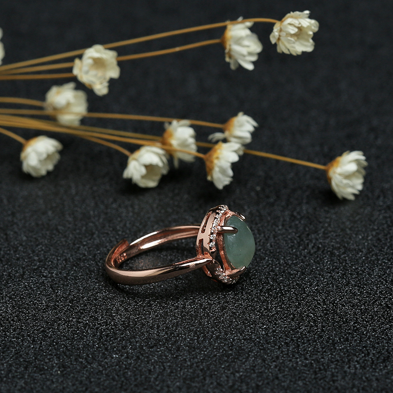 银镶缅甸天然翠绿翡翠戒指-红掌柜