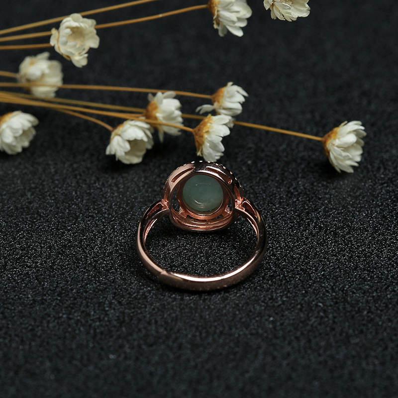 银镶缅甸冰糯种翠绿翡翠戒指-红掌柜