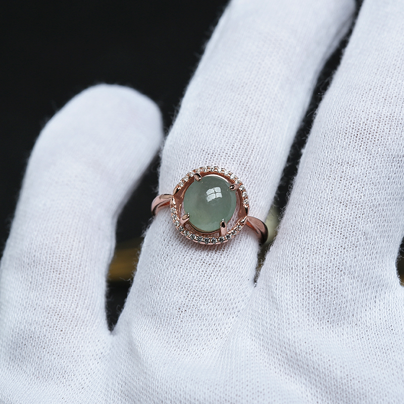 天然冰糯种翠绿翡翠戒指-红掌柜