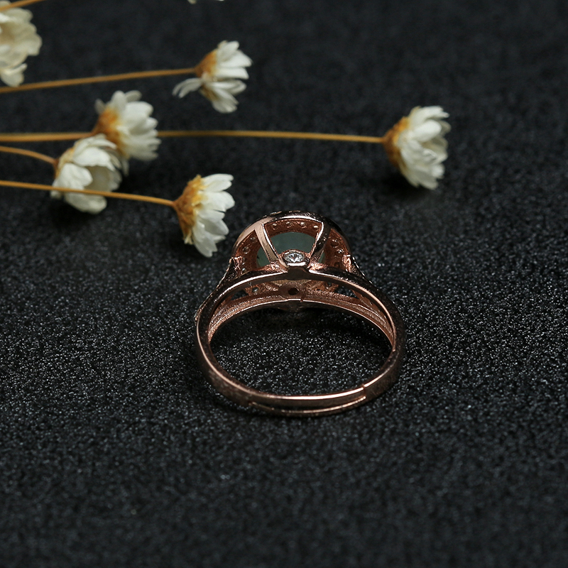 银镶天然冰糯种翠绿翡翠戒指-红掌柜