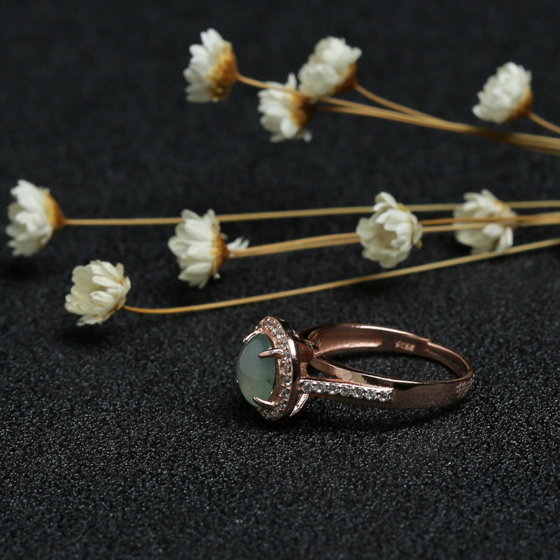 银镶缅甸冰糯种翠绿翡翠戒指-红掌柜