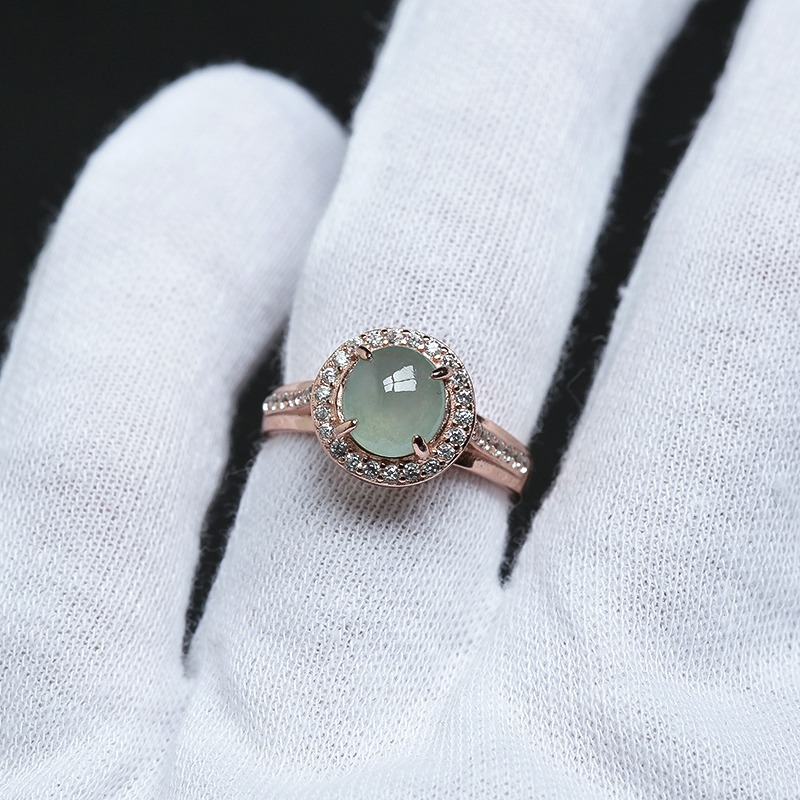 天然冰糯种翠绿翡翠戒指-红掌柜