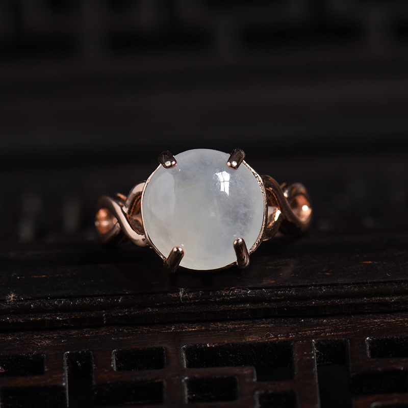 缅甸A货天然银镶冰糯种晴水翡翠戒指 - 红掌柜