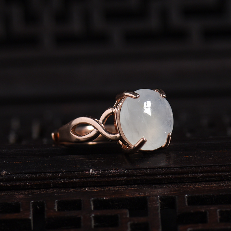 A货天然银镶冰糯种晴水翡翠戒指 - 红掌柜