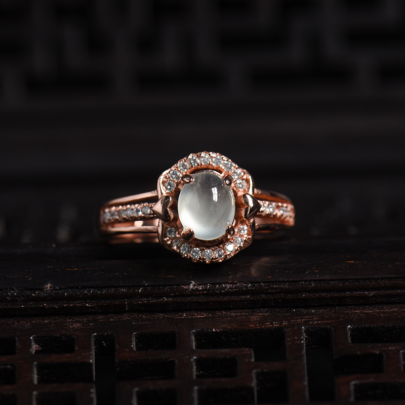 缅甸A货天然银镶冰糯种晴水翡翠戒指 - 红掌柜