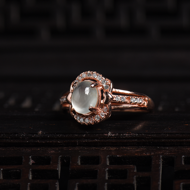 银镶冰糯种晴水翡翠戒指 - 红掌柜