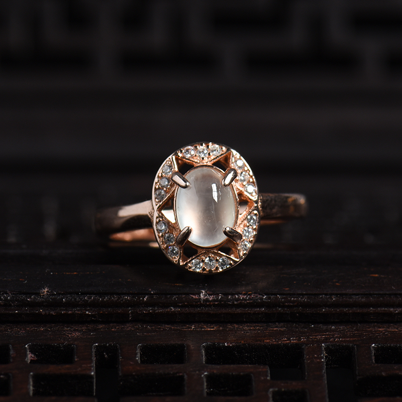 缅甸A货天然银镶冰糯种晴水翡翠戒指 - 红掌柜