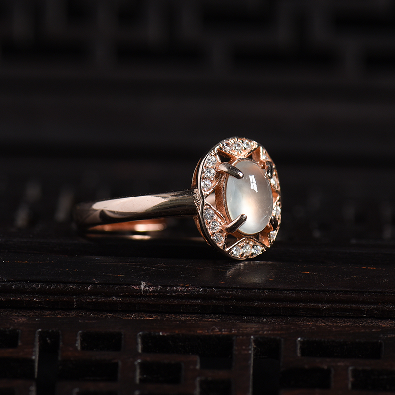 A货天然银镶冰糯种晴水翡翠戒指 - 红掌柜