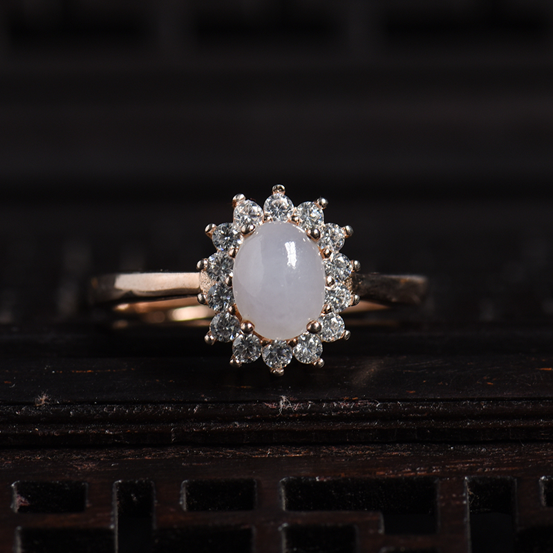 缅甸A货天然银镶冰糯种紫色翡翠戒指 - 红掌柜