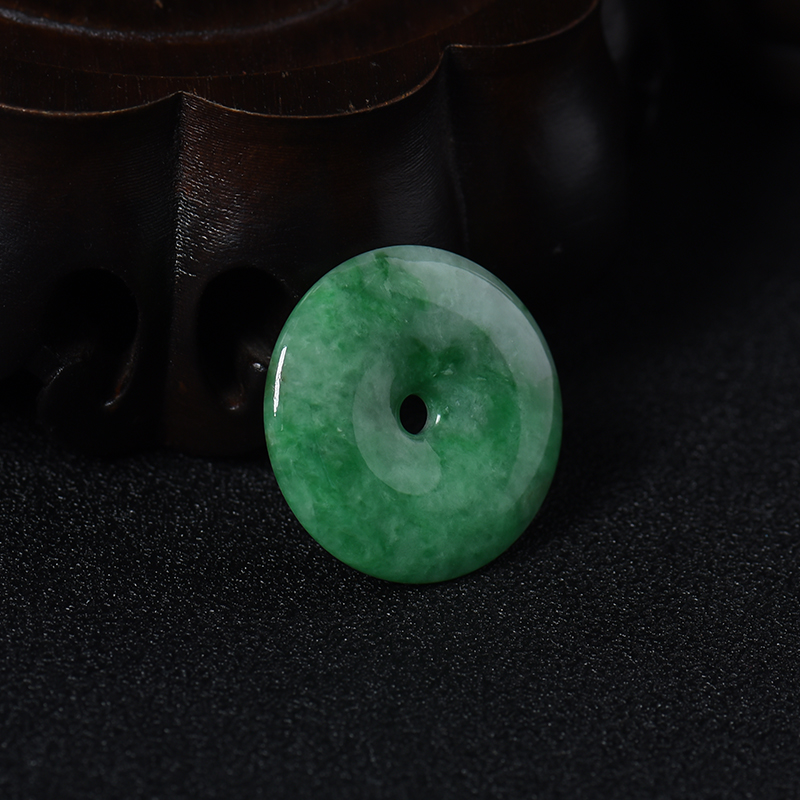 天然豆种翡翠绿色平安扣吊坠-红掌柜