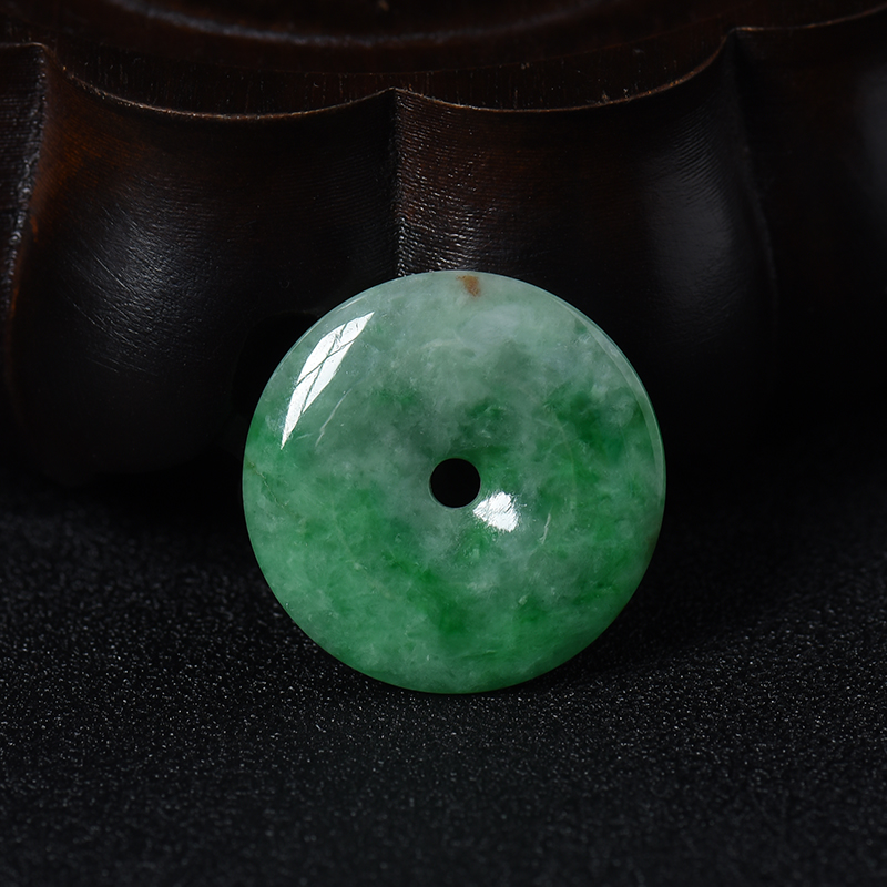 缅甸天然豆种翡翠平安扣吊坠-红掌柜