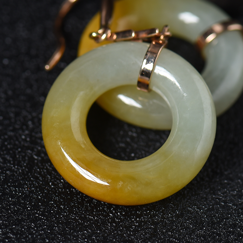 天然豆种黄翡耳坠-红掌柜