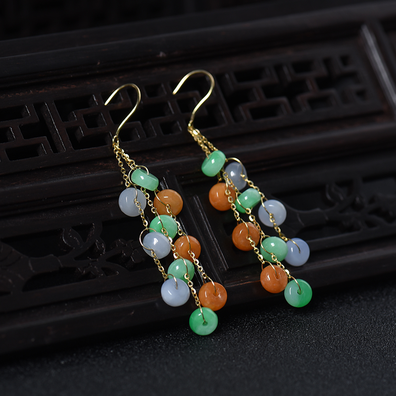 缅甸天然糯种翡翠耳坠-红掌柜