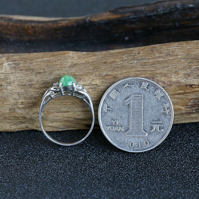 18K金镶糯豆种绿色翡翠戒指-红掌柜