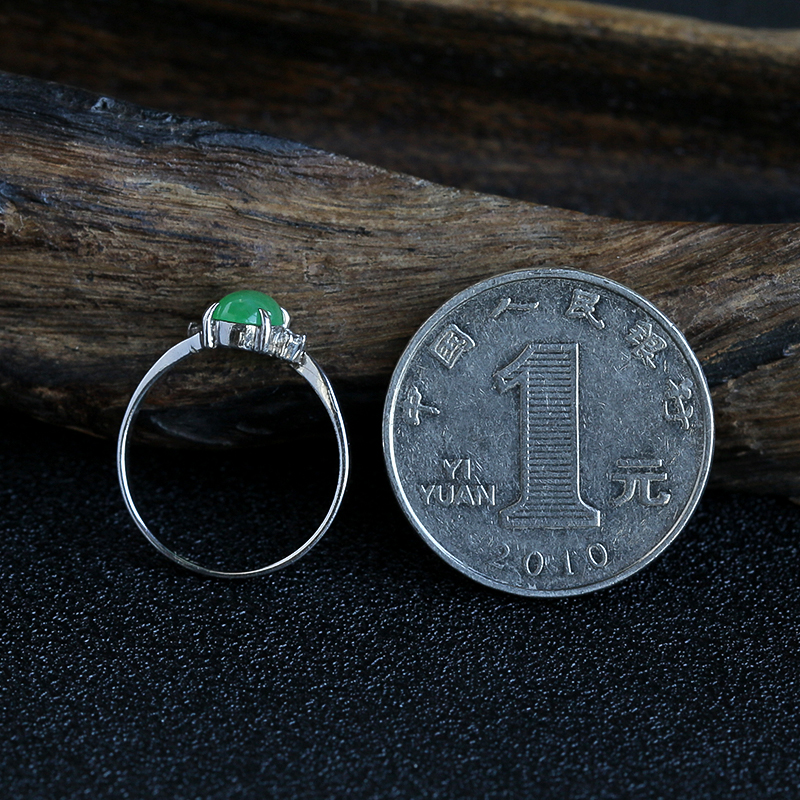 18K金镶糯种翠色翡翠戒指-红掌柜