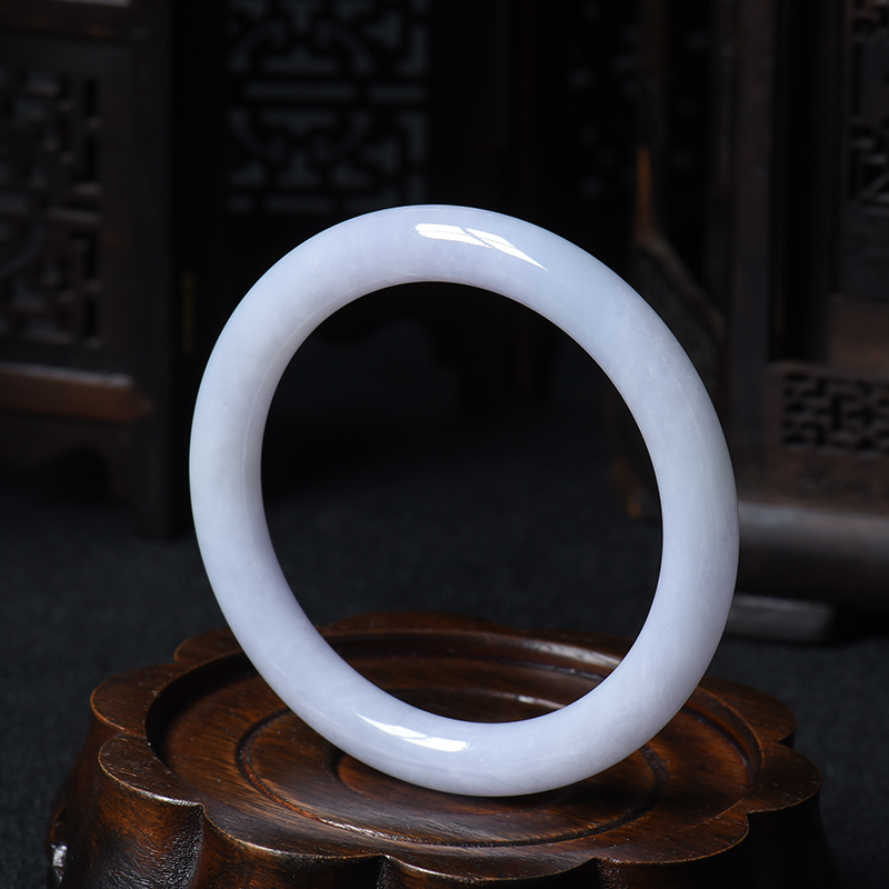 糯豆种春色翡翠圆条手镯-红掌柜