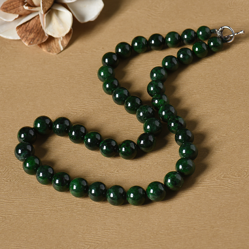 花青种翡翠圆珠项链-红掌柜