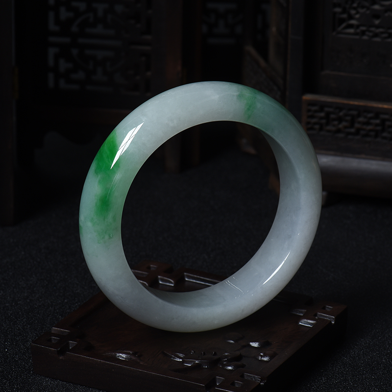 57.7#糯种飘翠翡翠平安手镯-红掌柜