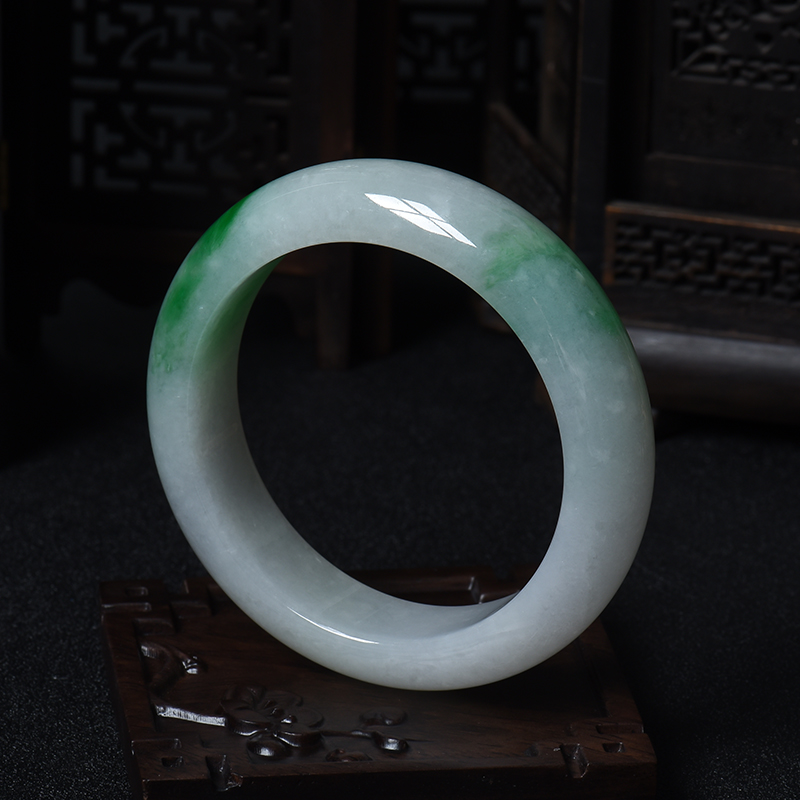 糯种飘翠翡翠平安手镯-红掌柜