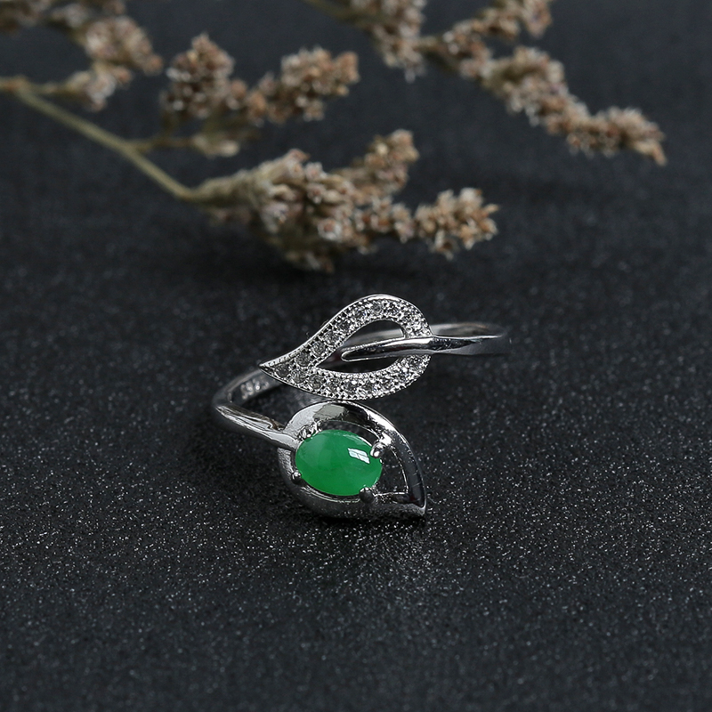 银镶冰种绿色翡翠戒指-红掌柜