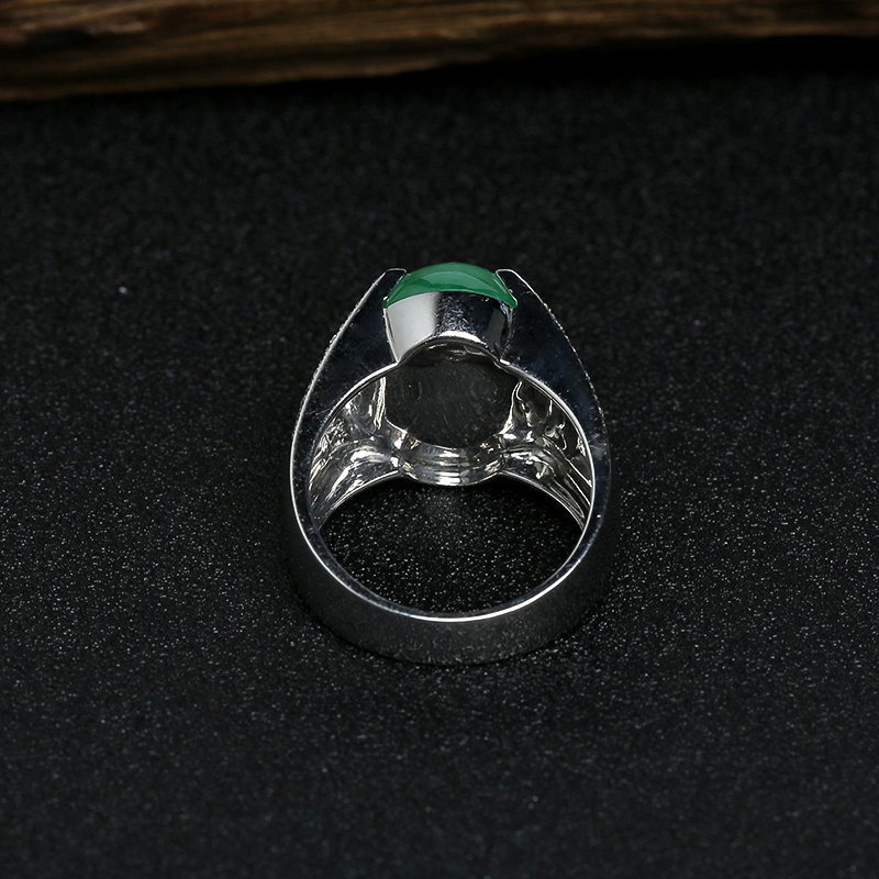 糯种满绿翡翠男戒-红掌柜