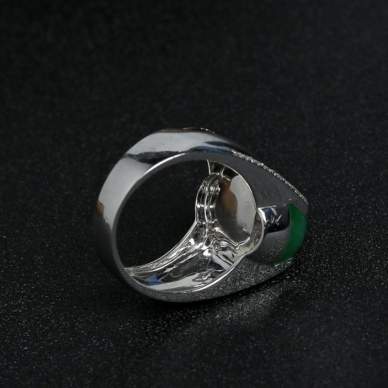 18K金镶钻满绿翡翠男戒-红掌柜