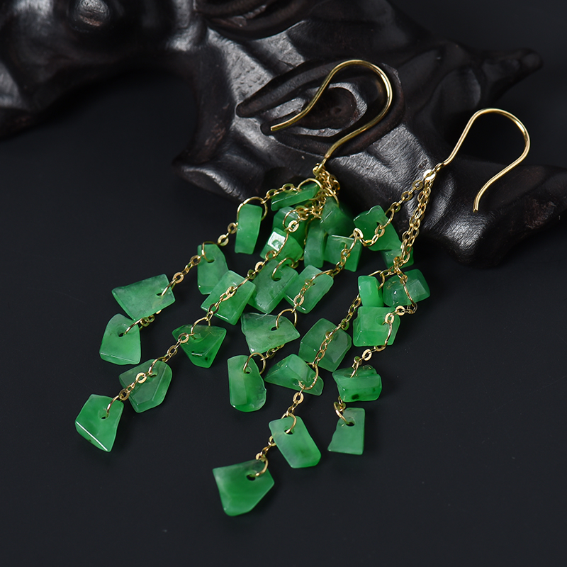 18k金镶糯种翡翠耳坠-红掌柜