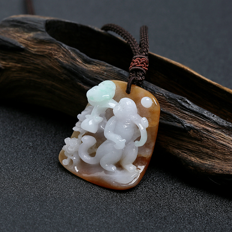 糯种俏色翡翠福寿如意挂件 - 红掌柜