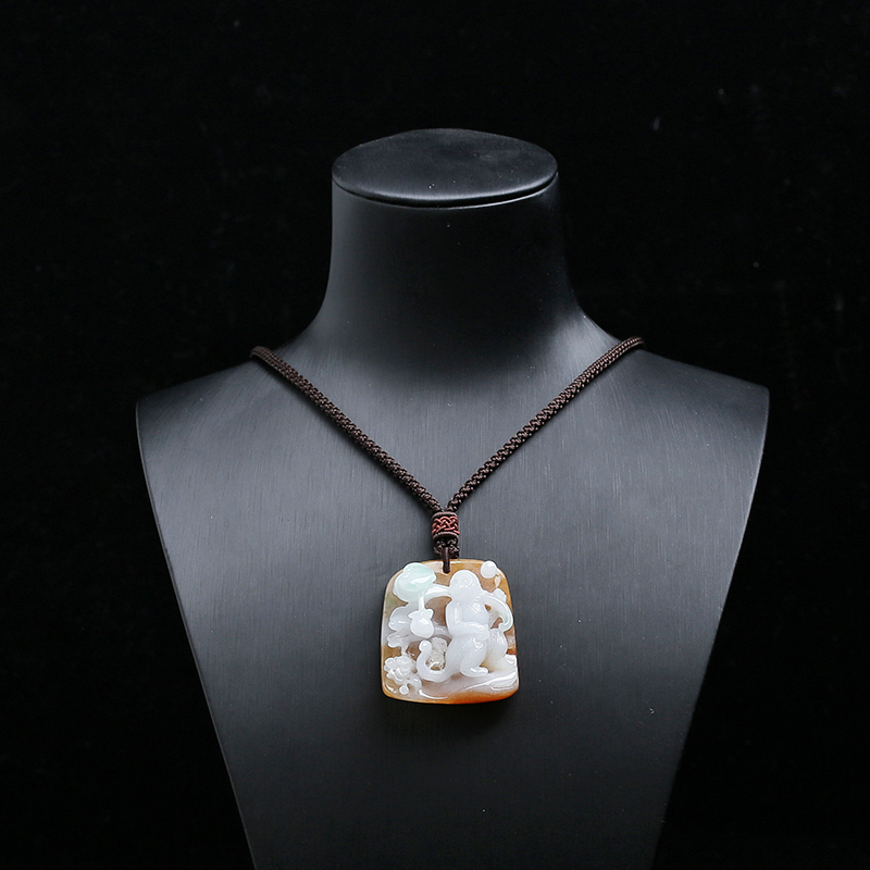 天然糯种翡翠福寿如意挂件 - 红掌柜