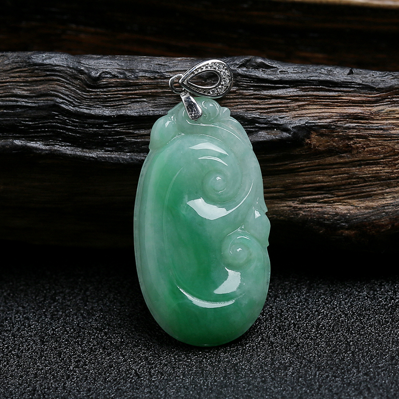 缅甸天然银扣糯种飘绿翡翠如意挂件 - 红掌柜