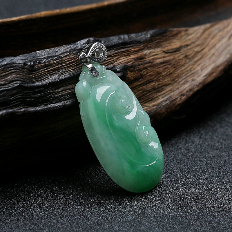 天然银扣糯种飘绿翡翠如意挂件 - 红掌柜