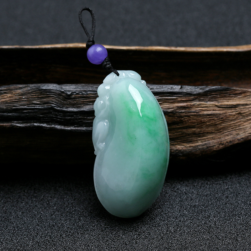缅甸A货天然糯种飘绿翡翠福瓜吊坠 - 红掌柜
