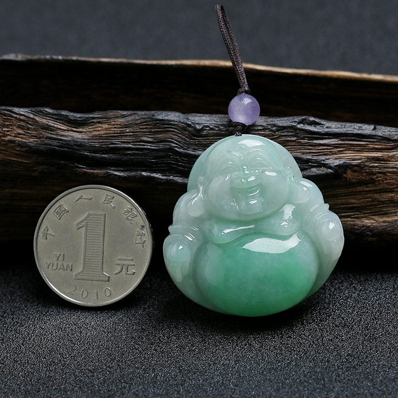 缅甸A货糯种飘绿翡翠弥勒佛 - 红掌柜