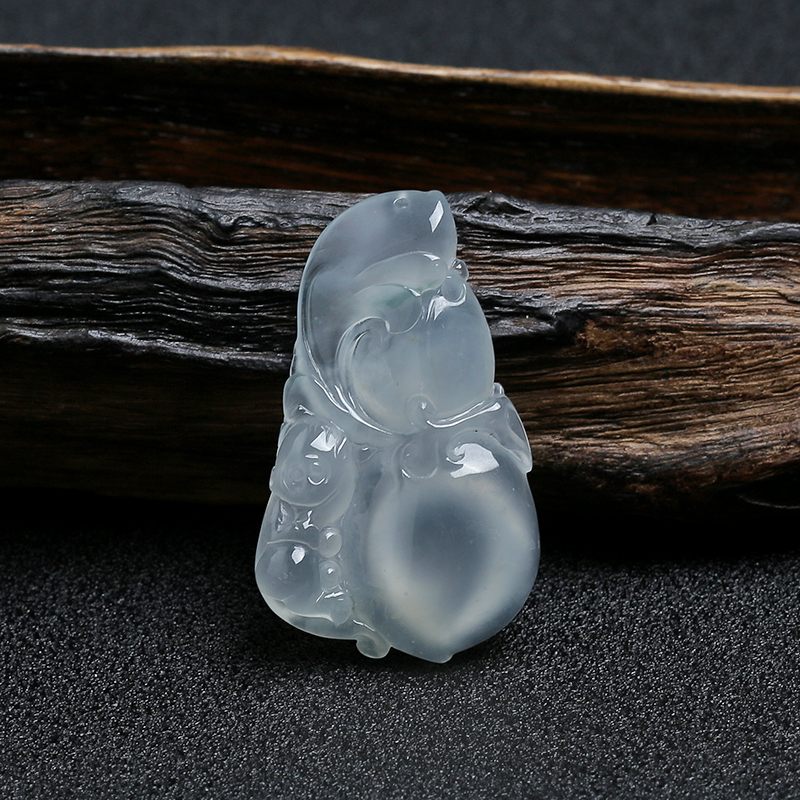 缅甸天然糯冰种飘花翡翠灵猴献寿挂件-红掌柜