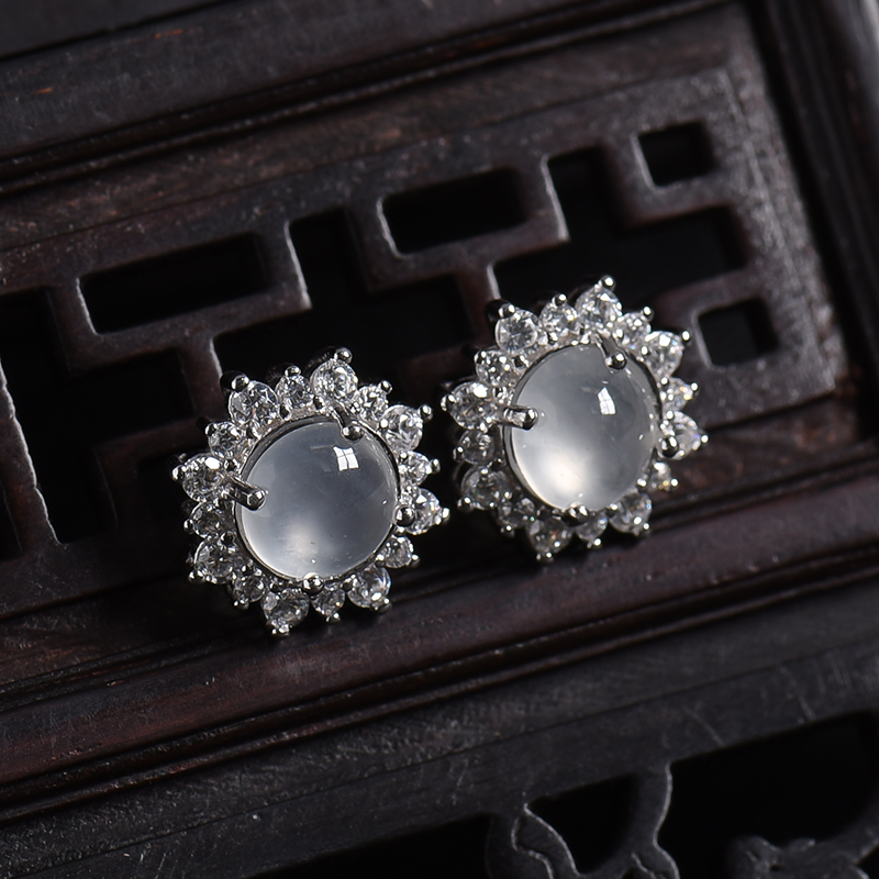 冰种晴水翡翠耳钉-红掌柜