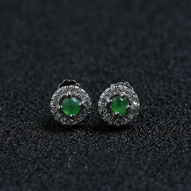 银镶冰种翡翠耳钉-红掌柜