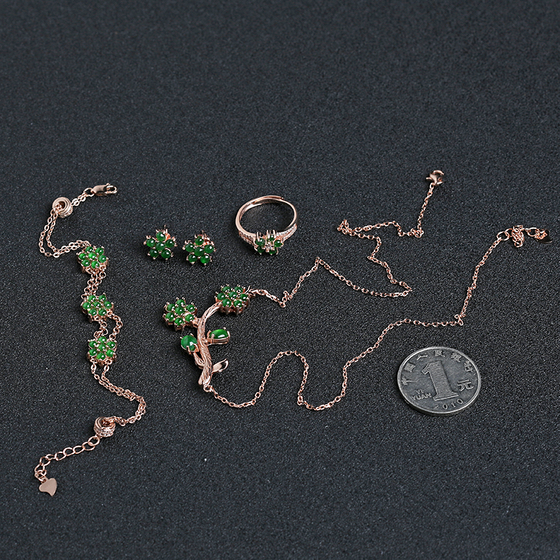 天然冰种翠绿翡翠套装 - 红掌柜