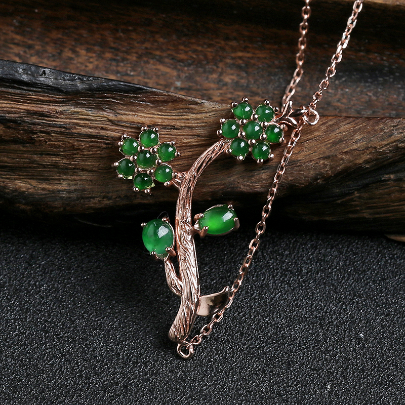 缅甸A货冰种翠绿翡翠套装 - 红掌柜