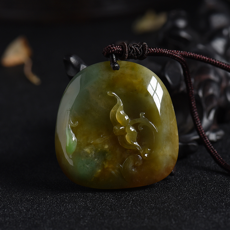 缅甸天然黄翡金鱼挂件-红掌柜