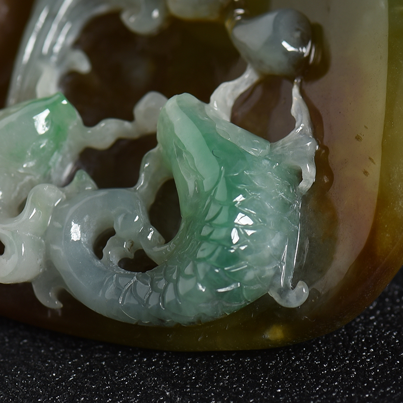 缅甸天然豆种黄翡挂件-红掌柜