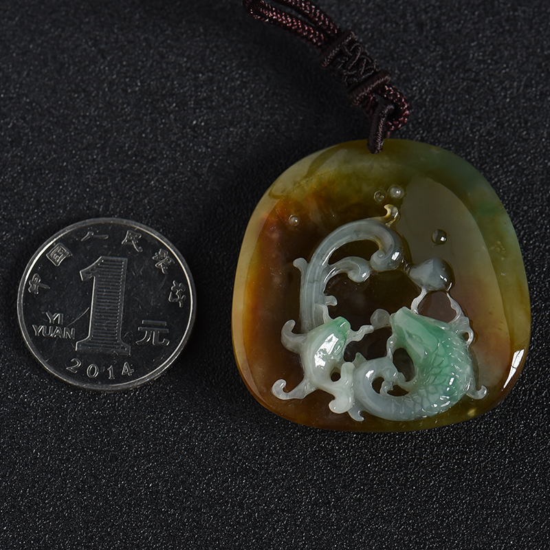 天然豆种黄翡挂件-红掌柜