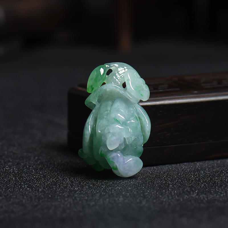 缅甸A货天然糯种春带彩一品清廉翡翠吊坠 - 红掌柜