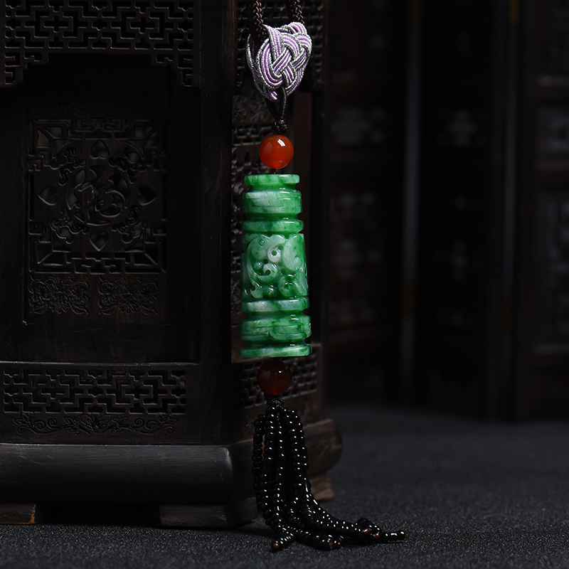 A货天然花青龙柱翡翠吊坠 - 红掌柜