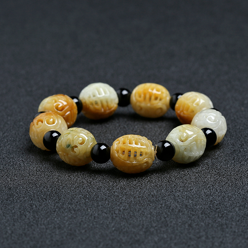 豆种黄翡寿字手串-红掌柜